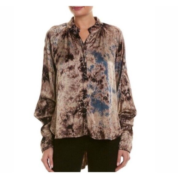 XCVI Women’s Ayro Wash Tunic Top Size L Marble Long Sleeve Boho Grunge Earthy - Picture 1 of 14